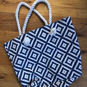 Blue/White Patterned handbag tote by Summer & Rose